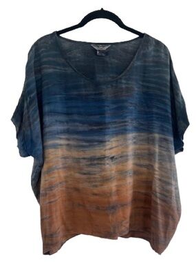 Hard Tail Boxy Short Sleeve Rainbow Horizon Sunset Tie Dye Blouse Top Rayon Boho